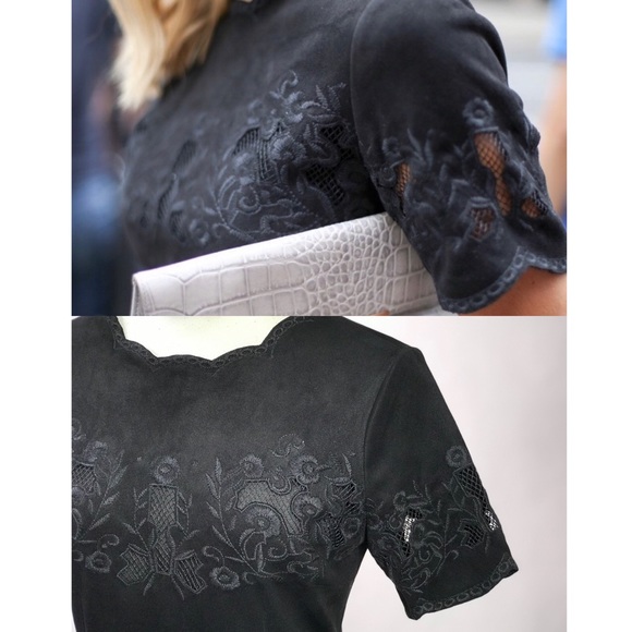 Zara Black Suede Lace Short Sleeve Cutout Dress - Picture 5 of 9